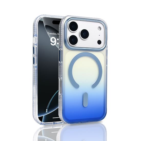 Apple iPhone 17 Pro Kılıf M-safe Şarj Özellikli Transparan Renk Geçişli Zore Toros Kapak - Mavi resmi