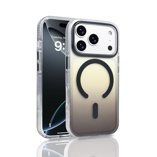 Apple iPhone 17 Pro Kılıf M-safe Şarj Özellikli Transparan Renk Geçişli Zore Toros Kapak - Siyah resmi