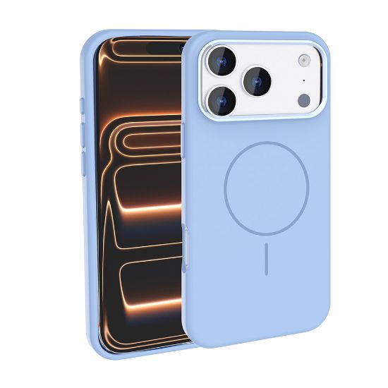 Apple iPhone 17 Pro Kılıf M-Safe Şarj Özellikli Metal Kamera Çerçeveli Zore Edi Silikon Kapak - Açık Mavi resmi