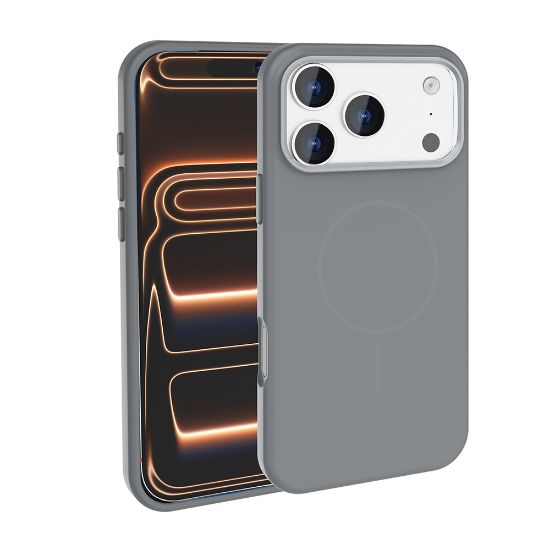 Apple iPhone 17 Pro Kılıf M-Safe Şarj Özellikli Metal Kamera Çerçeveli Zore Edi Silikon Kapak - Titanyum-Gri resmi