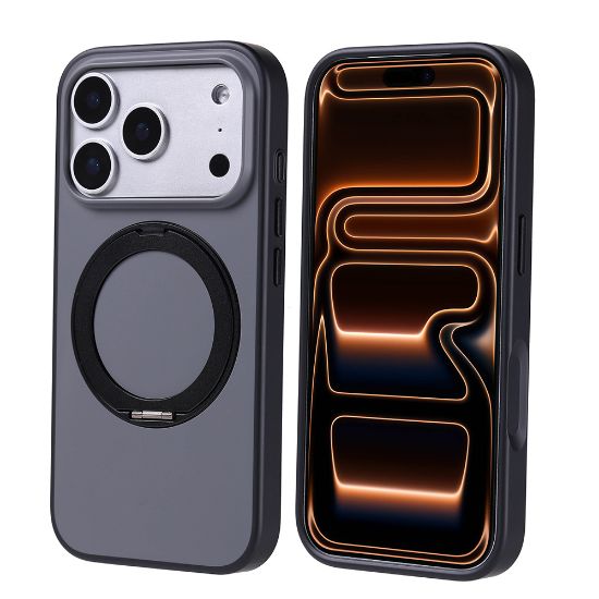 Apple iPhone 17 Pro Kılıf M-Safe Şarj Özellikli Standlı Zore Proton Silikon Kapak - Siyah resmi