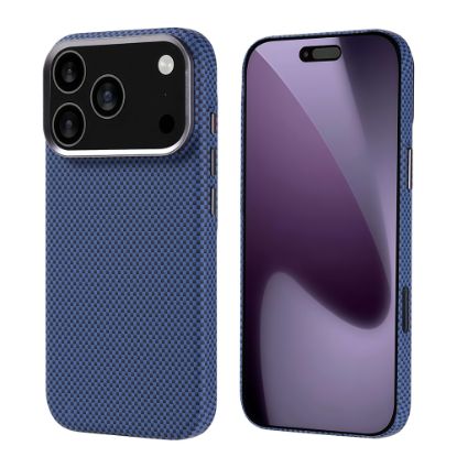 Apple iPhone 17 Pro Kılıf M-safe Şarj Özellikli Karbon Fiber Görünümlü Zore Nekst Kapak - Lacivert resmi