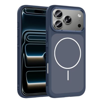 Apple iPhone 17 Pro Kılıf M-Safe Şarj Özellikli Metal Kamera Çerçeveli Zore Sanremo Silikon Kapak - Lacivert resmi