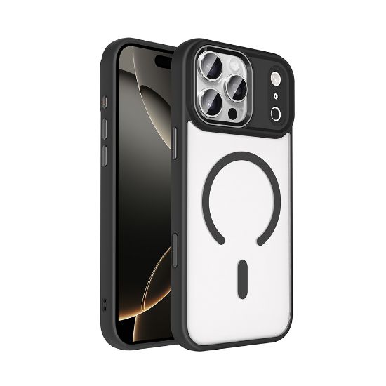 Apple iPhone 17 Pro Max Kılıf Wireless Şarj Özellikli Zore Krom M-safe Silikon Kapak - Siyah resmi