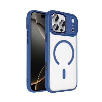 Apple iPhone 17 Pro Max Kılıf Wireless Şarj Özellikli Zore Krom M-safe Silikon Kapak - Lacivert resmi