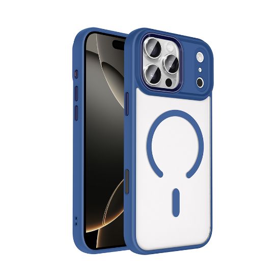 Apple iPhone 17 Pro Max Kılıf Wireless Şarj Özellikli Zore Krom M-safe Silikon Kapak - Lacivert resmi