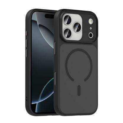 Apple iPhone 17 Pro Max Kılıf Mat Arka Yüzey Wireless Şarj Özellikli Zore Flet M-safe Kapak - Siyah resmi