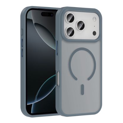 Apple iPhone 17 Pro Max Kılıf M-safe Şarj Özellikli Mat Arka Yüzey Zore Sio Kapak - Gri resmi