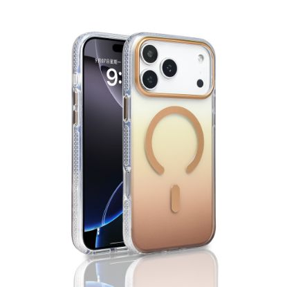 Apple iPhone 17 Pro Max Kılıf M-safe Şarj Özellikli Transparan Renk Geçişli Zore Toros Kapak - Gold resmi