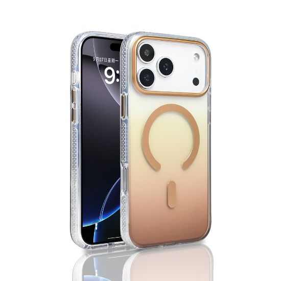Apple iPhone 17 Pro Max Kılıf M-safe Şarj Özellikli Transparan Renk Geçişli Zore Toros Kapak - Gold resmi