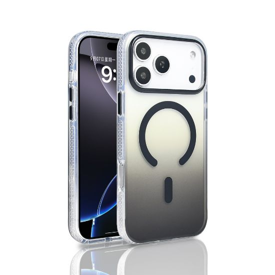 Apple iPhone 17 Pro Max Kılıf M-safe Şarj Özellikli Transparan Renk Geçişli Zore Toros Kapak - Siyah resmi