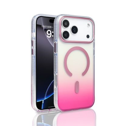 Apple iPhone 17 Pro Max Kılıf M-safe Şarj Özellikli Transparan Renk Geçişli Zore Toros Kapak - Rose Pembe resmi