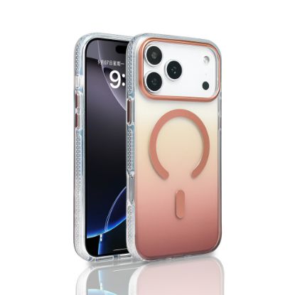 Apple iPhone 17 Pro Max Kılıf M-safe Şarj Özellikli Transparan Renk Geçişli Zore Toros Kapak - Rose Gold resmi