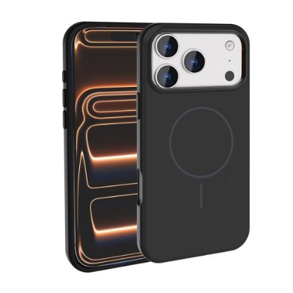 Apple iPhone 17 Pro Max Kılıf M-Safe Şarj Özellikli Metal Kamera Çerçeveli Zore Edi Silikon Kapak - Siyah resmi