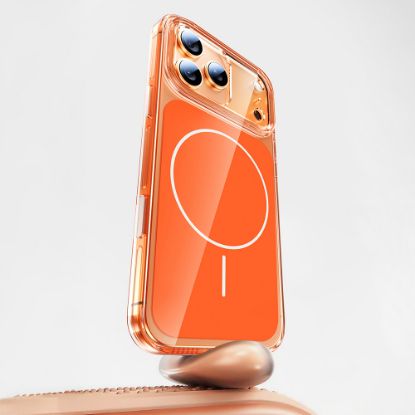 Apple iPhone 17 Pro Max Kılıf Zore M-safe Şarj Özellikli Şeffaf Kamera Kontrol Butonlu Lugano Kapak - Turuncu resmi