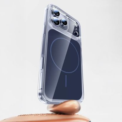 Apple iPhone 17 Pro Max Kılıf Zore M-safe Şarj Özellikli Şeffaf Kamera Kontrol Butonlu Lugano Kapak - Lacivert resmi