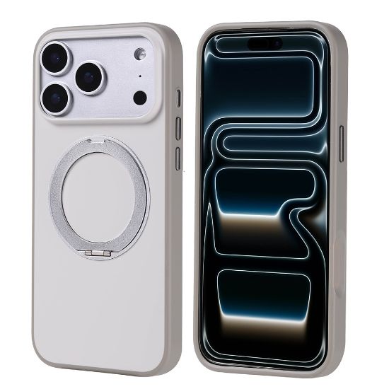 Apple iPhone 17 Pro Max Kılıf M-Safe Şarj Özellikli Standlı Zore Proton Silikon Kapak - Gri resmi