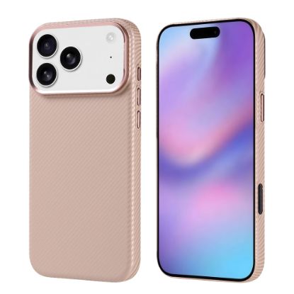 Apple iPhone 17 Pro Max Kılıf M-safe Şarj Özellikli Karbon Fiber Görünümlü Zore Nekst Kapak - Bej resmi