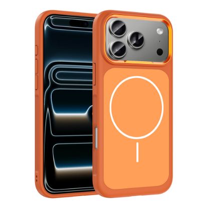 Apple iPhone 17 Pro Max Kılıf M-Safe Şarj Özellikli Metal Kamera Çerçeveli Zore Sanremo Silikon Kapak - Turuncu resmi