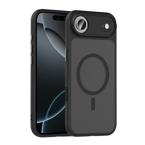 Apple iPhone 17 Air Kılıf Mat Arka Yüzey Wireless Şarj Özellikli Zore Flet M-safe Kapak - Siyah resmi