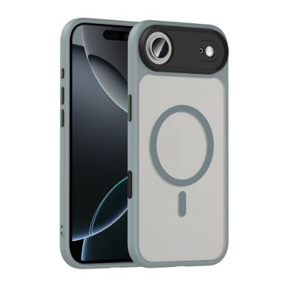 Apple iPhone 17 Air Kılıf Mat Arka Yüzey Wireless Şarj Özellikli Zore Flet M-safe Kapak - Gri resmi