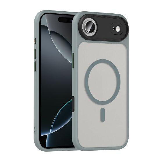 Apple iPhone 17 Air Kılıf Mat Arka Yüzey Wireless Şarj Özellikli Zore Flet M-safe Kapak - Gri resmi