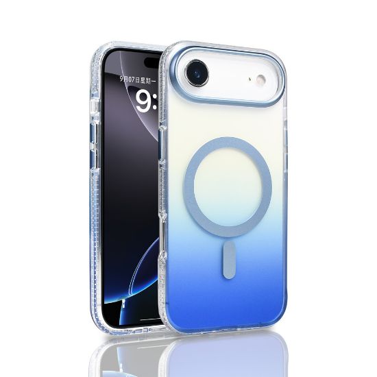 Apple iPhone 17 Air Kılıf M-safe Şarj Özellikli Transparan Renk Geçişli Zore Toros Kapak - Mavi resmi