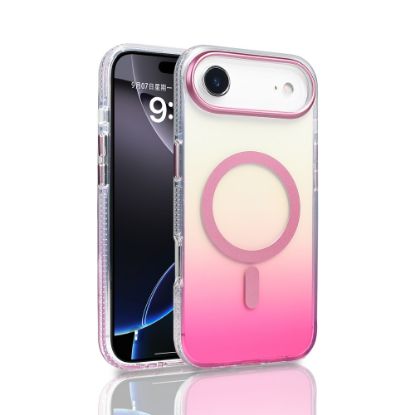 Apple iPhone 17 Air Kılıf M-safe Şarj Özellikli Transparan Renk Geçişli Zore Toros Kapak - Rose Pembe resmi