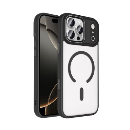 Apple iPhone 17 Pro Kılıf Wireless Şarj Özellikli Zore Krom M-safe Silikon Kapak - Siyah resmi