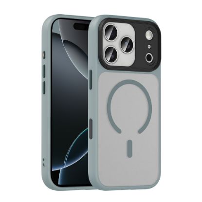 Apple iPhone 17 Pro Kılıf Mat Arka Yüzey Wireless Şarj Özellikli Zore Flet M-safe Kapak - Gri resmi