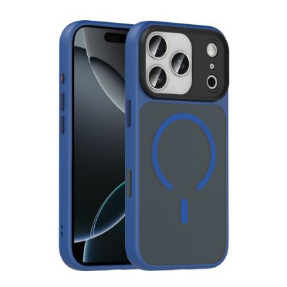 Apple iPhone 17 Pro Kılıf Mat Arka Yüzey Wireless Şarj Özellikli Zore Flet M-safe Kapak - Lacivert resmi