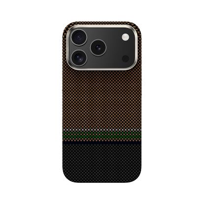 Apple iPhone 17 Pro Kılıf M-safe Şarj Özellikli Karbon Fiber Tasarımlı Benks Prestige ArmorPro Kevlar Kapak - Gold resmi