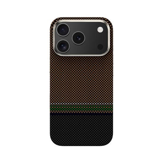 Apple iPhone 17 Pro Max Kılıf M-safe Şarj Özellikli Karbon Fiber Tasarımlı Benks Prestige ArmorPro Kevlar Kapak - Gold resmi