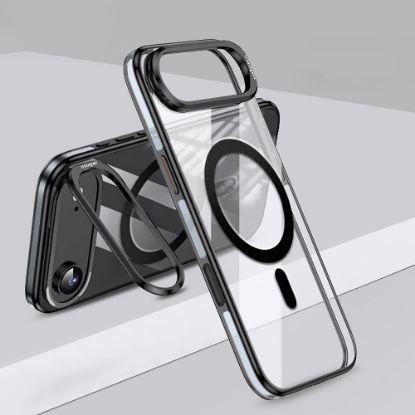 Apple iPhone 17 Air Kılıf M-safe Şarj Özellikli Wlons Standlı Efsane Kapak - Siyah resmi