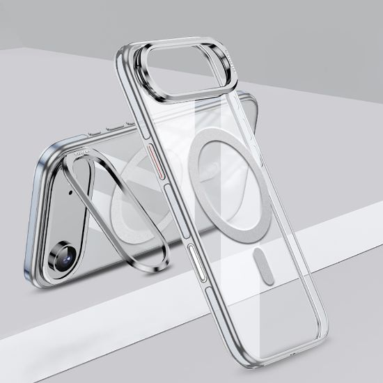 Apple iPhone 17 Air Kılıf M-safe Şarj Özellikli Wlons Standlı Efsane Kapak - Gümüş resmi