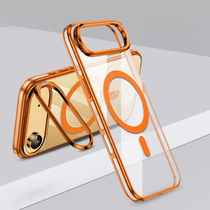 Apple iPhone 17 Air Kılıf M-safe Şarj Özellikli Wlons Standlı Efsane Kapak - Turuncu resmi