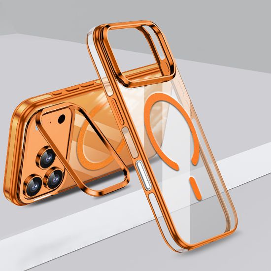 Apple iPhone 17 Pro Max Kılıf M-safe Şarj Özellikli Wlons Standlı Efsane Kapak - Turuncu resmi