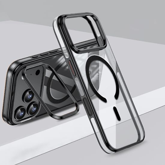 Apple iPhone 17 Pro Max Kılıf M-safe Şarj Özellikli Wlons Standlı Efsane Kapak - Siyah resmi