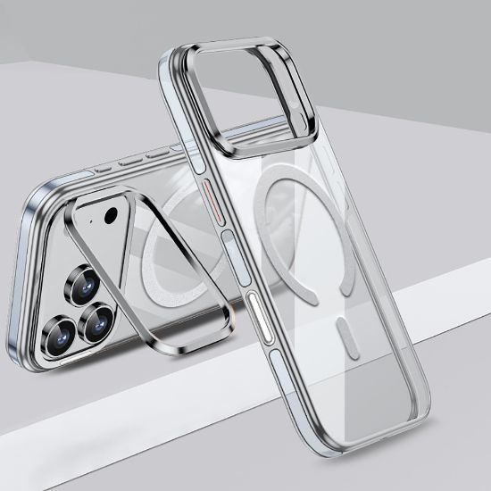 Apple iPhone 17 Pro Kılıf M-safe Şarj Özellikli Wlons Standlı Efsane Kapak - Gümüş resmi