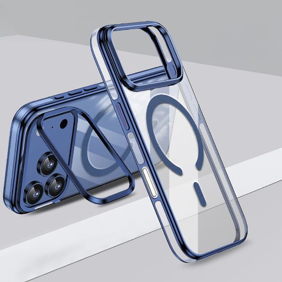 Apple iPhone 17 Pro Kılıf M-safe Şarj Özellikli Wlons Standlı Efsane Kapak - Mavi resmi