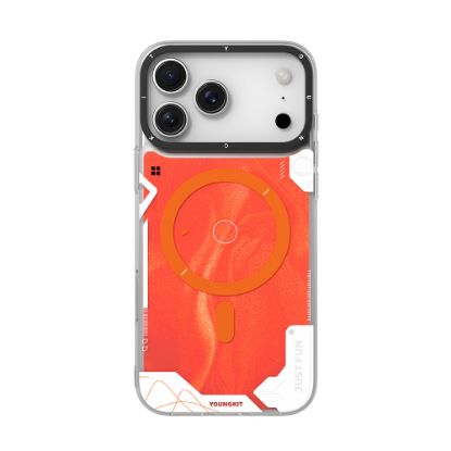 Apple iPhone 17 Pro Max Kılıf M-safe Şarj Özellikli Parlak Kumlu Sıvılı Tasarımlı Galaxy Fantasy Serisi Kapak - Turuncu resmi