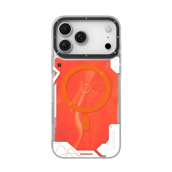 Apple iPhone 17 Pro Max Kılıf M-safe Şarj Özellikli Parlak Kumlu Sıvılı Tasarımlı Galaxy Fantasy Serisi Kapak - Turuncu resmi