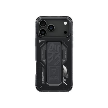 Apple iPhone 17 Pro Max Kılıf M-safe Şarj Özellikli Teknoloji Desenli Skinarma Helio Mag Charge Standlı Kapak - Füme resmi