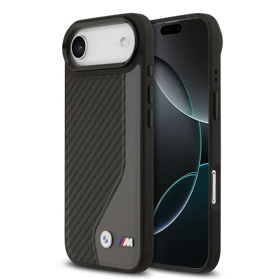 Apple iPhone 17 Air Kılıf BMW Orjinal Lisanslı M-safe Şarj Özellikli Metal BMW ve M Logolu PU Karbon Tasarımlı Kapak - Siyah resmi