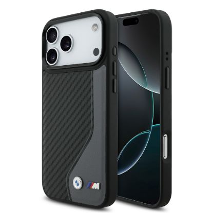 Apple iPhone 17 Pro Max Kılıf BMW Orjinal Lisanslı M-safe Şarj Özellikli Metal BMW ve M Logolu PU Karbon Tasarımlı Kapak resmi