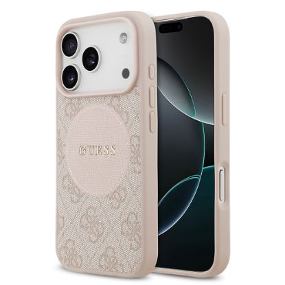 Apple iPhone 17 Pro Kılıf Guess Orjinal Lisanslı M-safe Şarj Özellikli Yazı Logolu Circle Classic Kapak  - Pembe resmi