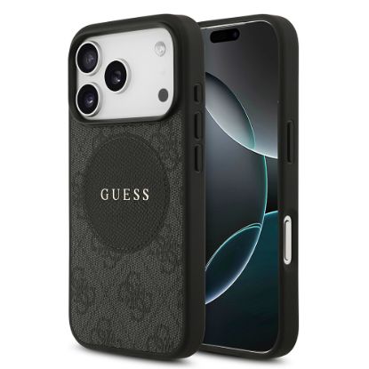 Apple iPhone 17 Pro Kılıf Guess Orjinal Lisanslı M-safe Şarj Özellikli Yazı Logolu Circle Classic Kapak  - Siyah resmi