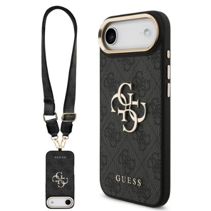 Apple iPhone 17 Air Kılıf Guess Orjinal Lisanslı 4G Büyük Metal Logolu Kalın Askılı Kapak - Siyah resmi