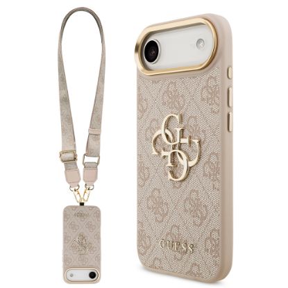 Apple iPhone 17 Air Kılıf Guess Orjinal Lisanslı 4G Büyük Metal Logolu Kalın Askılı Kapak - Pembe resmi