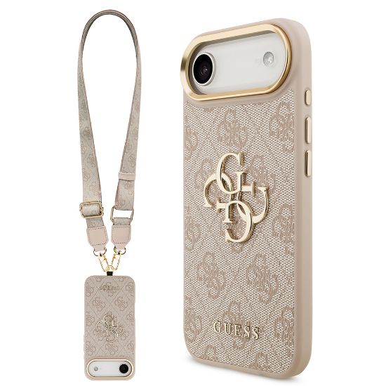 Apple iPhone 17 Air Kılıf Guess Orjinal Lisanslı 4G Büyük Metal Logolu Kalın Askılı Kapak - Pembe resmi